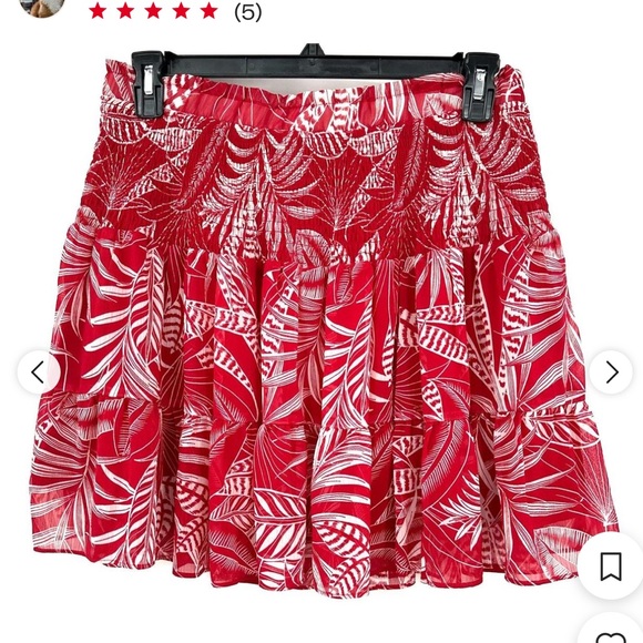 BANANA REPUBLIC Factory Smocked Waist Mini Skirt - Color Red/White Floral - XS - Picture 2 of 6